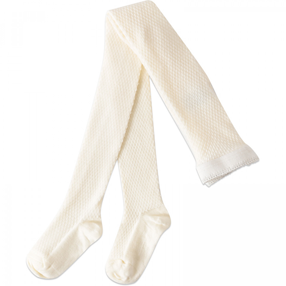 Creme uld strømpebukser