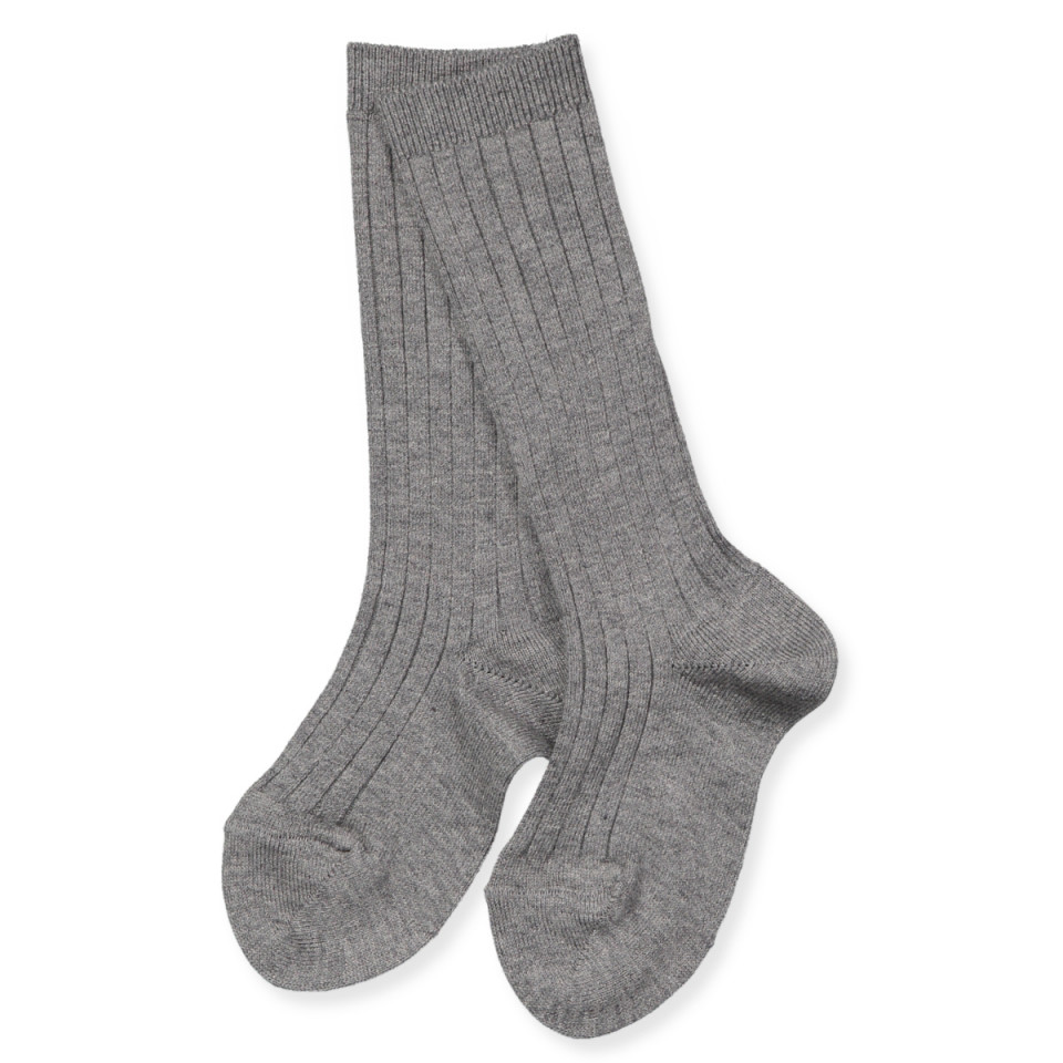 Grå melange rib knæstrømper