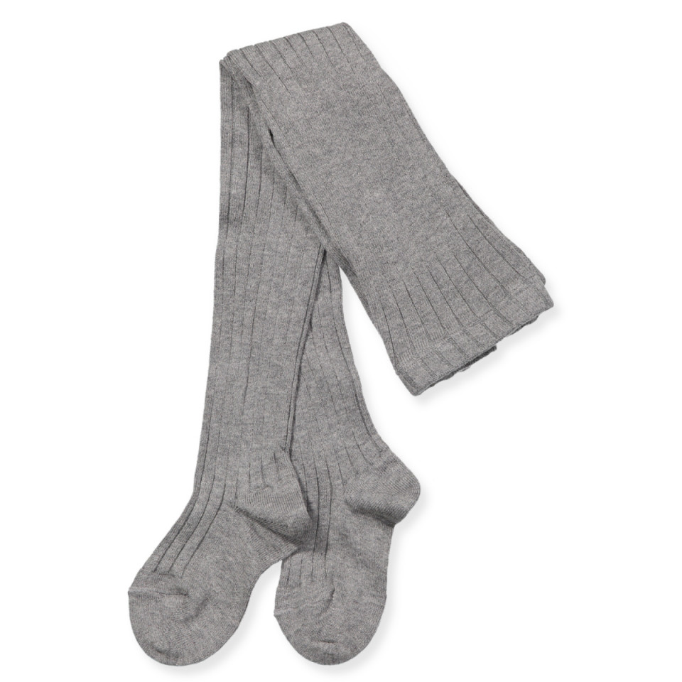 Grå melange rib strømpebukser