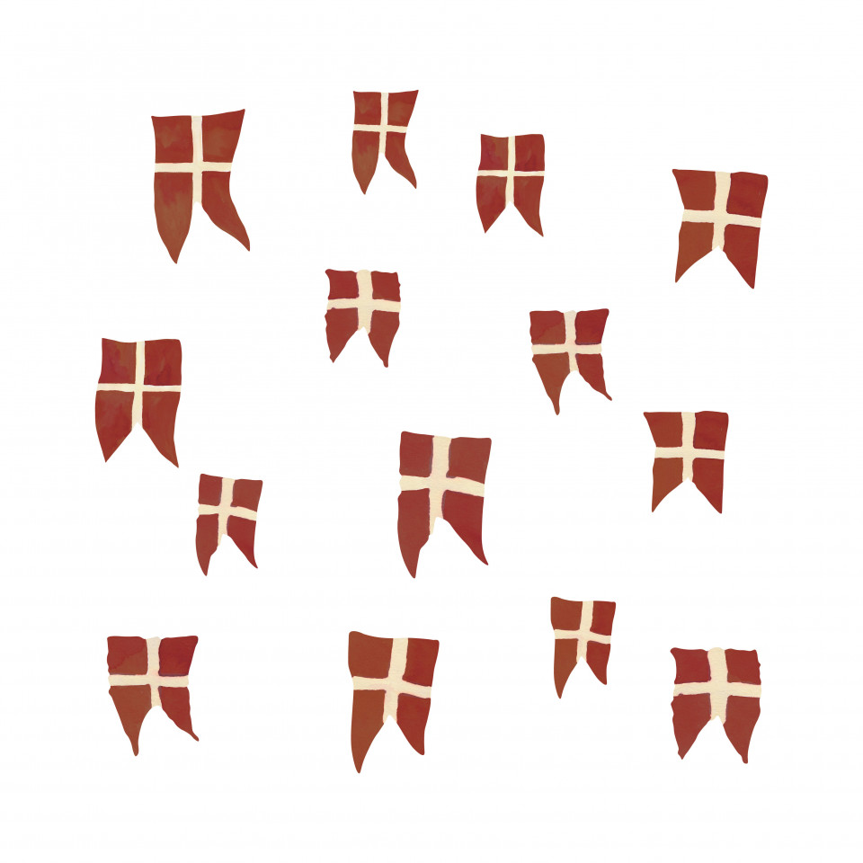 Vægdekoration - Danske flag 14 stk