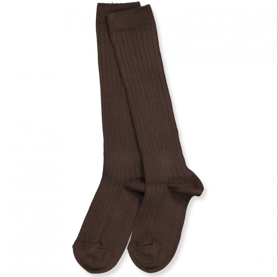 Marron rib knæstrømper