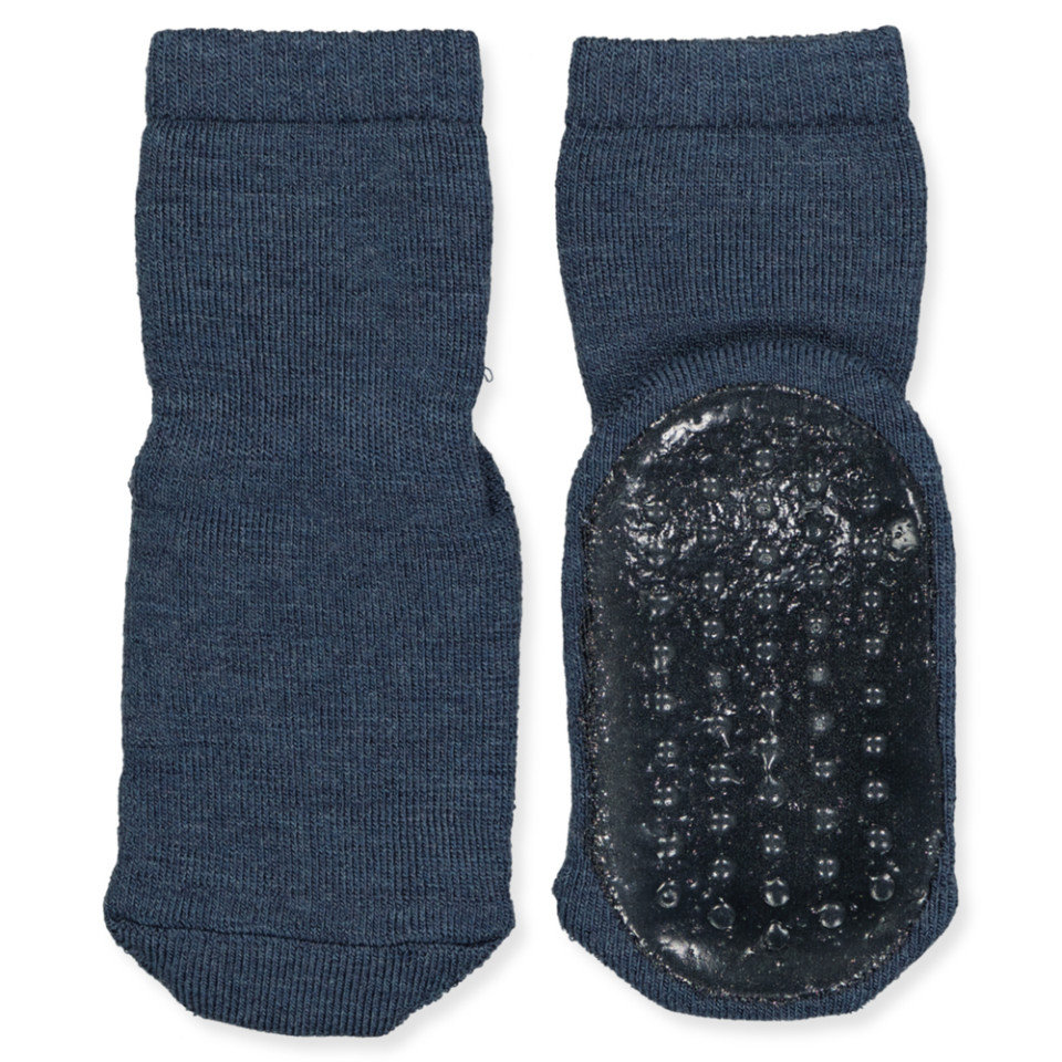Dark denim melange non-slip uldstrømper