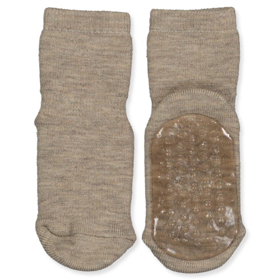 Light brown melange non-slip uldstrømper