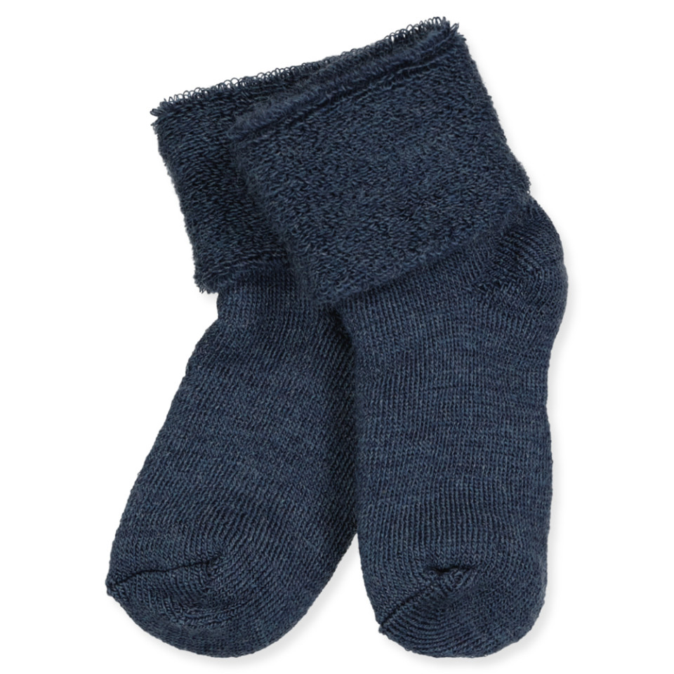 Dark denim melange uld babystrømper
