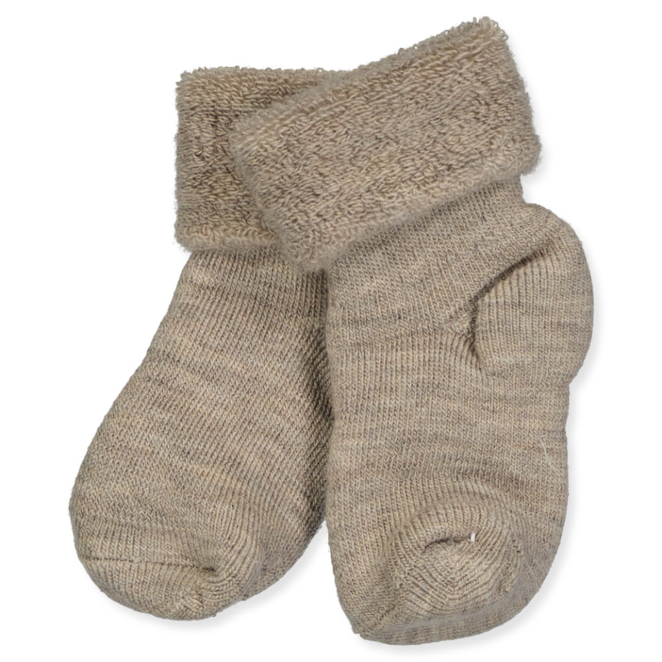 Light brown melange uld babystrømper
