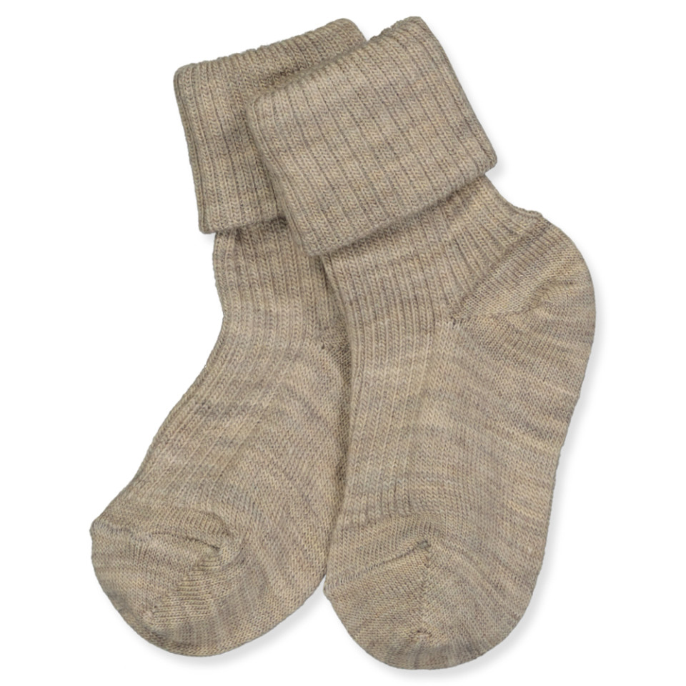 Light brown melange uld babystrømper